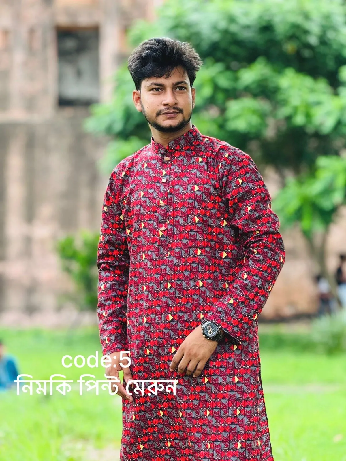 🧵 প্রিমিয়াম সুতি কটন ফেব্রিক্স পাঞ্জাবি কোড:৫ মেরুন