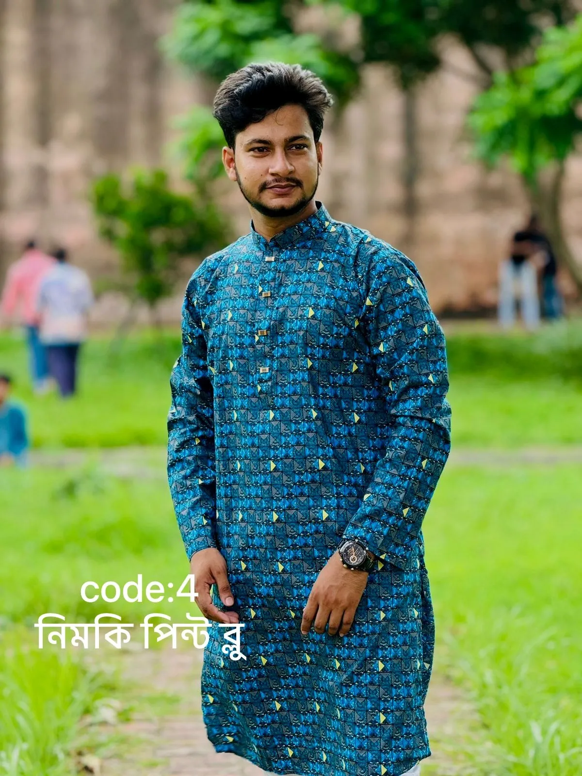 🧵 প্রিমিয়াম সুতি কটন ফেব্রিক্স পাঞ্জাবি  কোড:৪ ব্লু